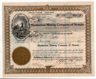 1906 Arizona Stock Manhattan Mining Company Of Nevada