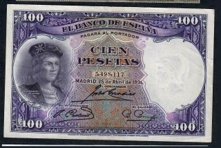 100 Pesetas From Spain 1931 Fine