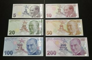 Turkey Full Set 5 10 20 50 100 200 Lira 2009 2017 All Unc