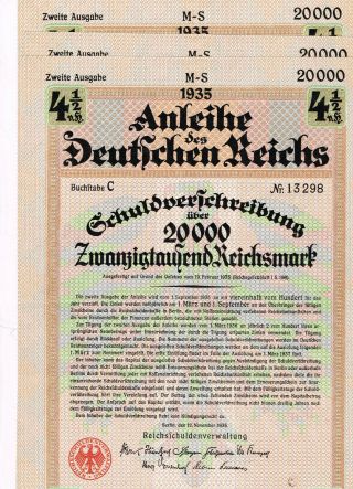 Set 3 Deutsches Reich,  Berlin 1935,  20.  000 Reichsmark,  Vf,