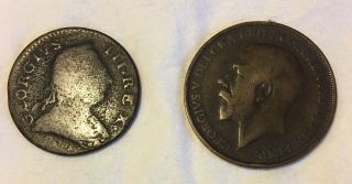 1775 George Iii Half - Penny,  1912 George V Penny