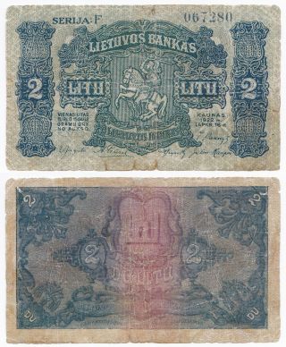 Lithuania,  2 Litu 1922,  Pick 14a,  G/vg