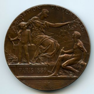 1889 France Universal Exposition Bronze Art Nouveau Medal By Daniel Dupuis 63mm