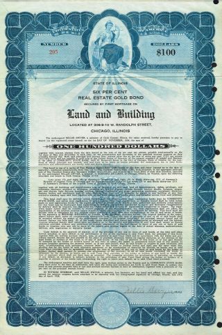 Usa Land & Building Gold Bond Stock Certificate 1928 Chicago Illinois