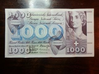1000 Franken Swiss Bank Note Switzerland 1000 Francs 5 January 1970