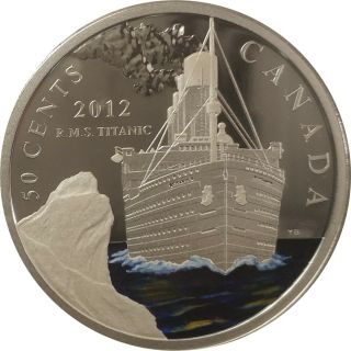 2012 Canada 50 Cents Rms Titanic Silver Plated Colourized Proof Coin Only