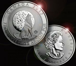 Wolf Howling 2017 Canada 3/4 Oz.  999 Silver Coin Bu Grey Wolf Howling / Wolves