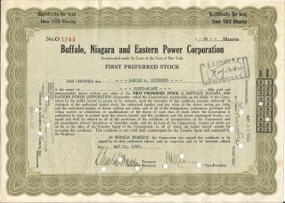 Buffalo,  Niagara,  And Eastern Power Corp.  - Stock Certificate - 1928