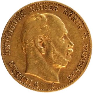1875 Gold 10 Mark Germany Prussia,  Almost Uncirculated