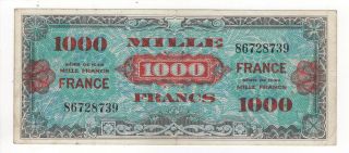 France 1000 Francs Dated 1944 Allied Military Currency Ww2,  P125a Avf