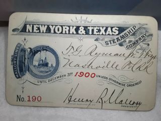 1900 York & Texas Steamship Company Boarding Pass