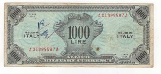 Italy 1000 Lire Dated 1943 Allied Military Currency Ww2,  Pm17 Fine/fine,