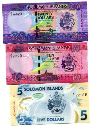 Solomon Islands 5 10 20 Dollars Nd (2017 - 19) Unc Set Of 3