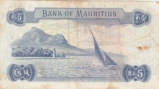 5 RUPEES FINE BANKNOTE FROM BRITISH COLONY OF MAURITIUS 1967 PICK - 30c 2