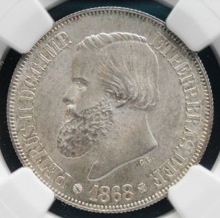 1868 Brazil 500 Reis,  NGC MS 65,  silver coin. 2
