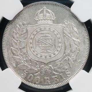 1868 Brazil 500 Reis,  NGC MS 65,  silver coin. 4