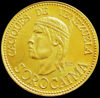 1957 Gold Sorocaima Proof 6 Grams Caciques Indian Of Venezuela