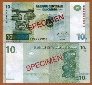 Specimen,  Congo D.  R.  10 Francs,  1997,  P - 87as,  Unc