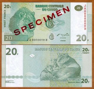 Specimen,  Congo D.  R.  20 Francs,  2003 P - 94s,  Unc