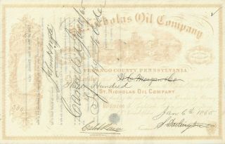 Stk - St.  Nicholas Oil Co.  1865 536 300 Shs,  Venango Cty,  Pa Oil Well Vignette