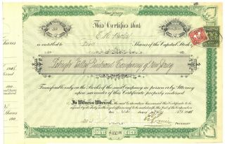 Lehigh Valley Railroad Company Of Jersey.  Stock Certificate.  1918
