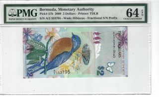 P - 57b 2009 2 Dollars,  Bermuda Monetary Authority,  Pmg 64epq