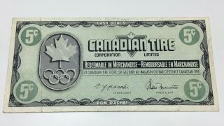 1976 Canadian Tire 5 Five Cents Ctc - S5 - B Circulated Olympic Money Banknote E056