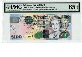 Bahamas Central Bank 2009 100 Dollars Pmg 65 Epq Gem Unc