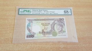 Malaysia 20 Ringgit 1989 Pmg68 Epq Tg Prefix.  Running S/n With The Other (2)