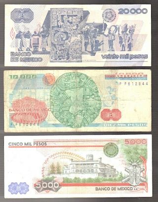 MEXICO Inflation Notes 20,  000; 10,  000 & 5000 Pesos 1980 ' s Circs PPD - USA 2