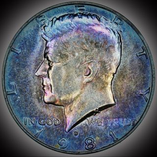 1981 D Half Dollars Kennedy Gem Bu Coin Toned - Toning 5.  051