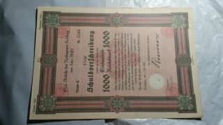 Nazi - Occupied Austria 1940 4 1000 Reichsmark Bond Certificate