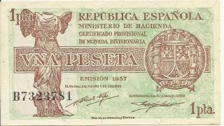 Spain 1 Peseta 1937 P 94.  Unc.  6rw 15feb