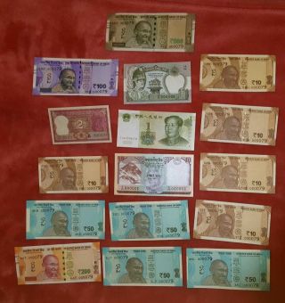 Gem Unc,  Low Denomination Number 000079,  16 Notes,  China,  Nepal,  India