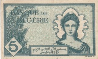 5 Francs Fine Banknote From French Algeria 1942 Pick - 91