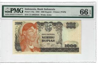 P - 110a 1968 1000 Rupiah,  Bank Indonesia Pmg 66epq Gem,  Really