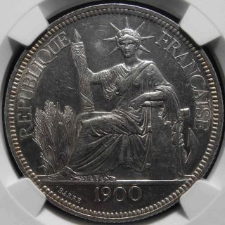 Ngc Secure French Indo China 1900 A Piastre Silver Coin Ms61 Lustre