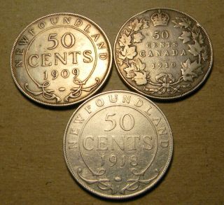 Newfoundland 1909,  1910,  And 1918 - C 50 Cents - - 3 Coins