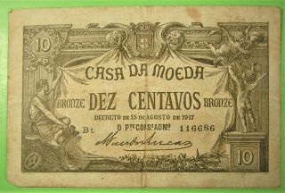Portugal 1917 Ten Centavos Emergency Money 1917 Uncommon.
