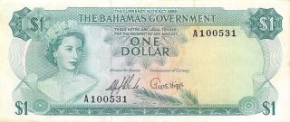 Bahamas Government $1 L.  1965 P 18a Series A Circulated Banknote Fl0917m