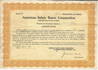 Virginia 1927 American Safety Razor Corporation Stock Certificate 33