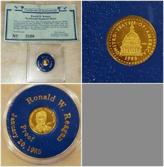 1985 Ronald W.  Reagan 24k Gold Proof Medal /coin Limited Edition With