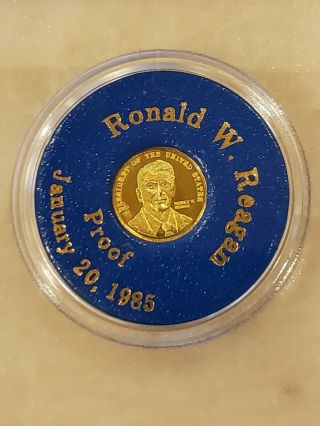 1985 RONALD W.  REAGAN 24K GOLD PROOF MEDAL /COIN LIMITED EDITION WITH 2