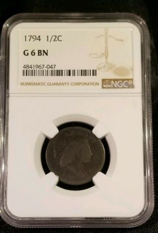 1794 Liberty Cap Half Cent 1/2c - Ngc Good G - 6 Bn Brown
