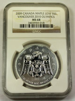 2009 Canada / Canadian Ngc Ms 68 Vancouver 2010 Olympics Commemorative Silver