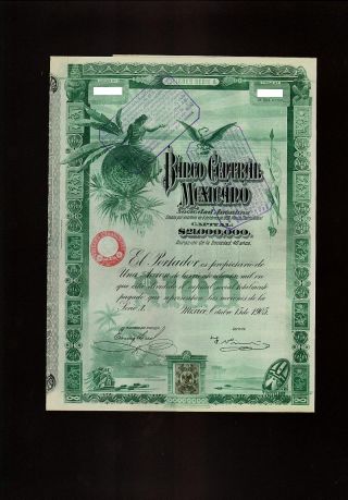 Mexico 1905 Banco Central Mexicano Blueberry W/ Passco Certificate