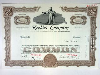 Keebler Co. ,  1970s 100 Shrs Specimen Stock Certificate,  Xfthe Keebler Elves