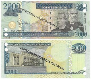 Dominican Republic Note 2000 Pesos Oro 2009 Specimen P 181s2 Unc