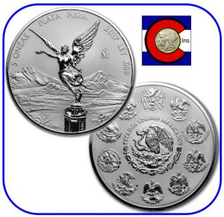 2017 Mexico 5 Oz Silver Reverse Proof Libertad Coin - 1st Year,  Only 2000 Minted