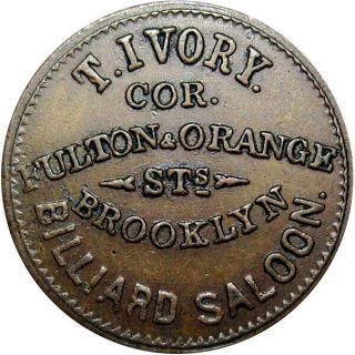 Brooklyn York Civil War Token T Ivory Billiard Saloon Pool